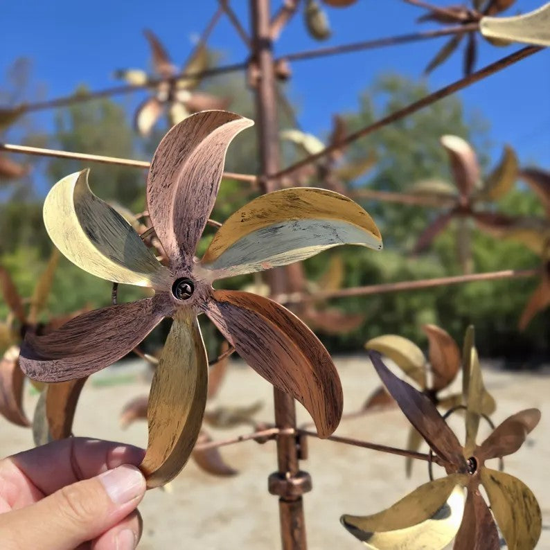Patriotic Metal Wind Spinner: 95" American Flag Willmill Gold Garden Sculpture