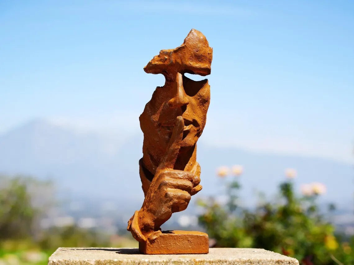 Cast Iron Metal Sculpture - Silent Art Piece, Unique Modern Minimalist Home Deco