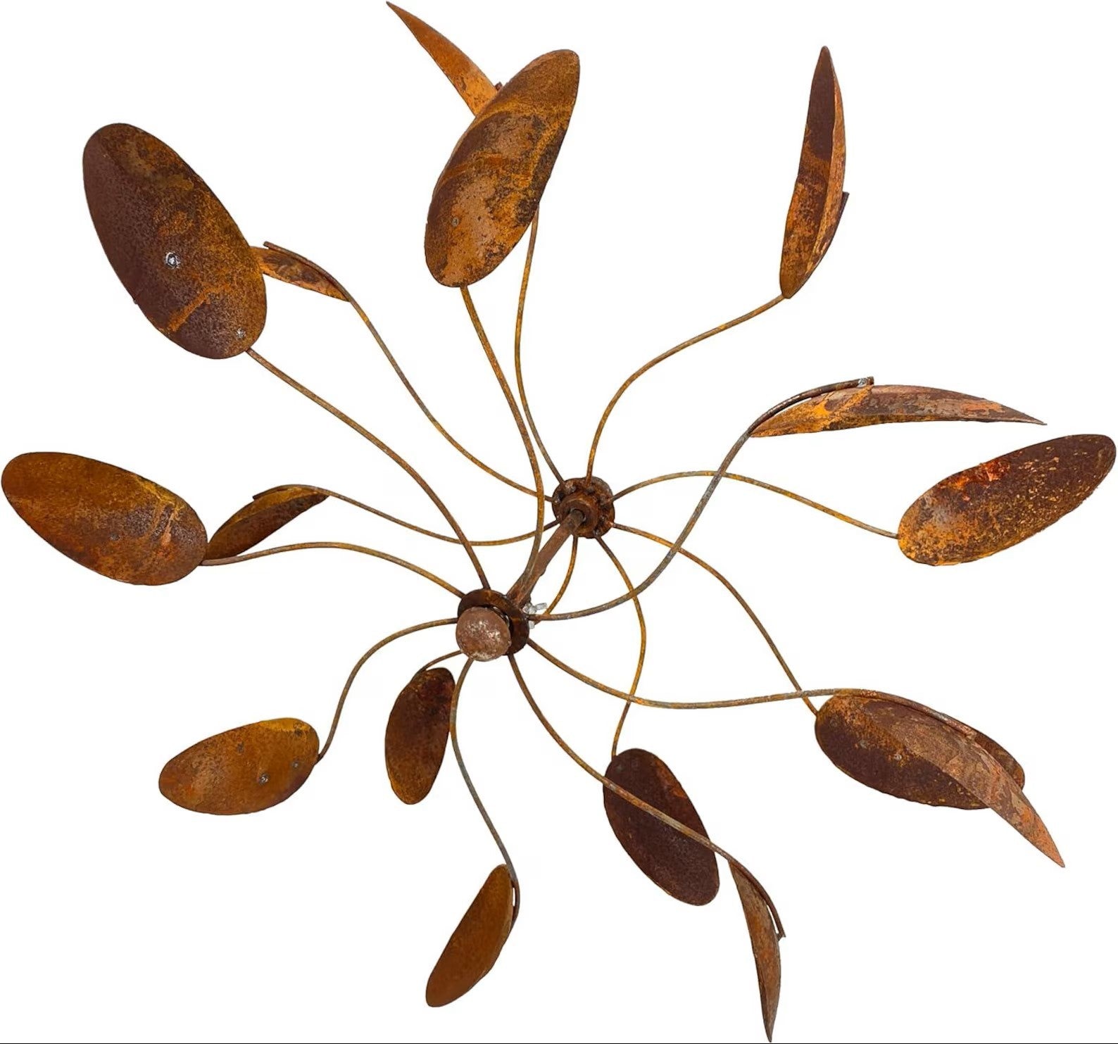 67“H Rusty Metal Flower Wind Spinner | Handmade Garden Sculpture | Weathered
