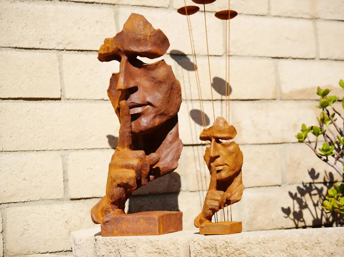 Cast Iron Metal Sculpture - Silent Art Piece, Unique Modern Minimalist Home Deco