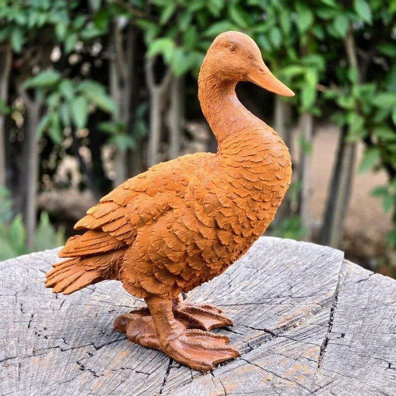 Rustic Cast Iron Duck Statue Farmhouse Garden Decor Vintage Metal Duck Figurine