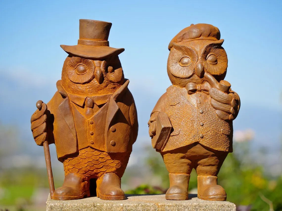 Cast Iron Metal Owl Gentleman Sculpture – Vintage Style Steampunk Owl