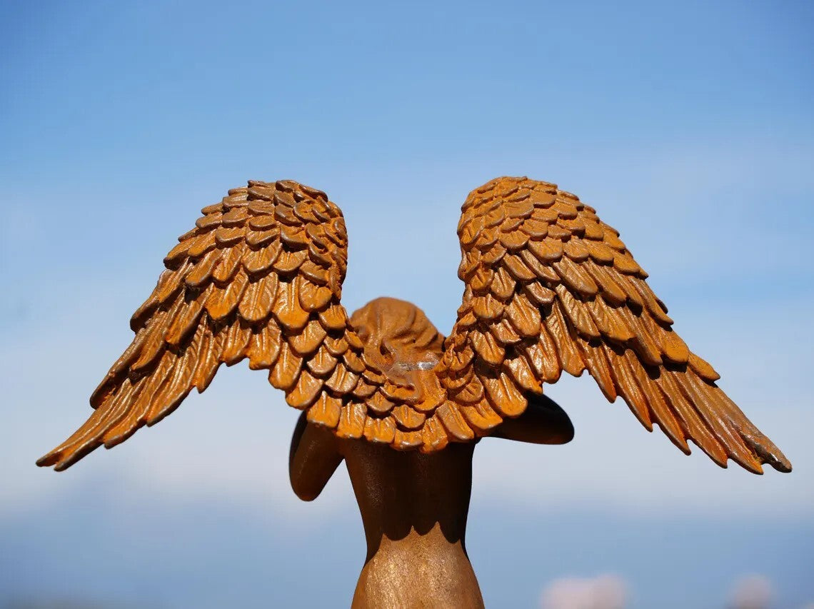 Metal Cast Iron Veiled Angel Statue - Heavy Vintage Sculpture for Garden