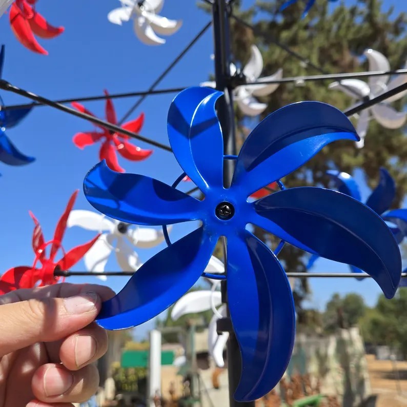 95“ Tall Patriotic Metal Wind Spinner USA Flag Windmill Garden Yarn Decoration