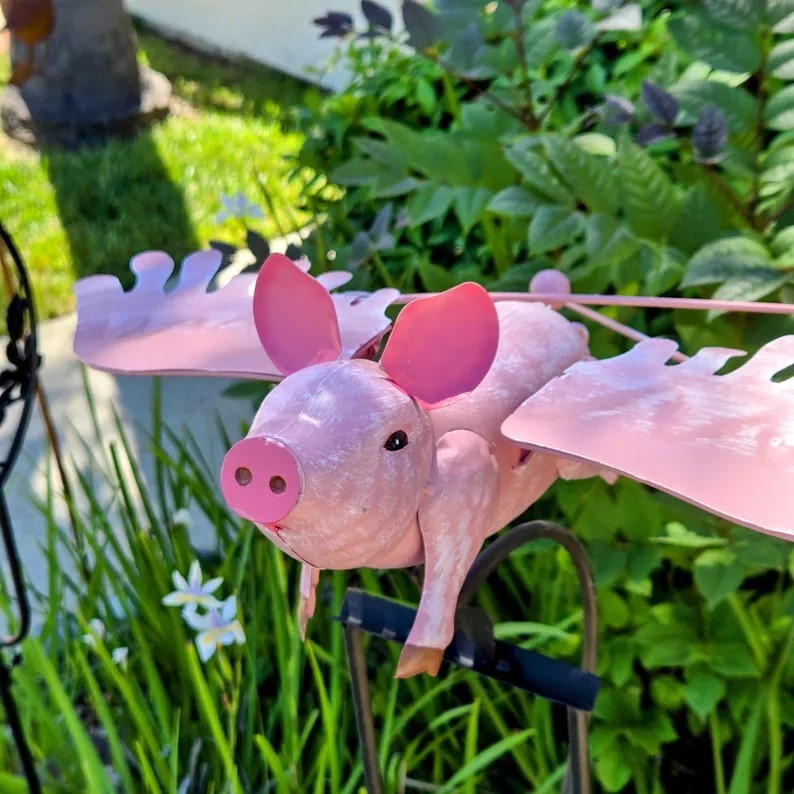 Metal Owl Cardinal Hummingbird Pink Pig Horse Crow Garden Balancing Rocker Stake