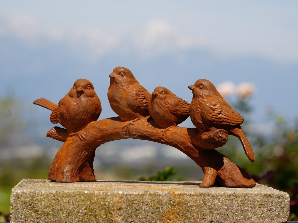 Cast Iron Bird Sculpture: Rustic Handcrafted Garden Decor charming sculpture