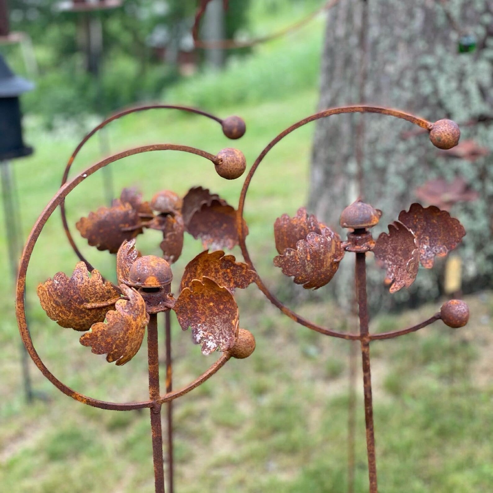 Rustic Metal Wind Spinner – 65" Tall Kinetic Garden Sculpture, Rust Finish