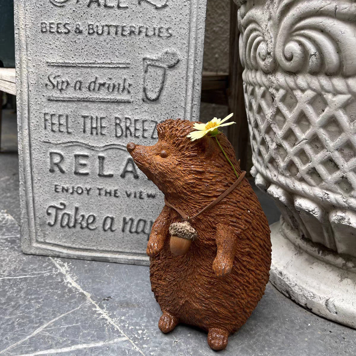 Vintage Cast Iron Hans Hedgehog Sculpture - Rustic Garden Figure Outdoor Grimm