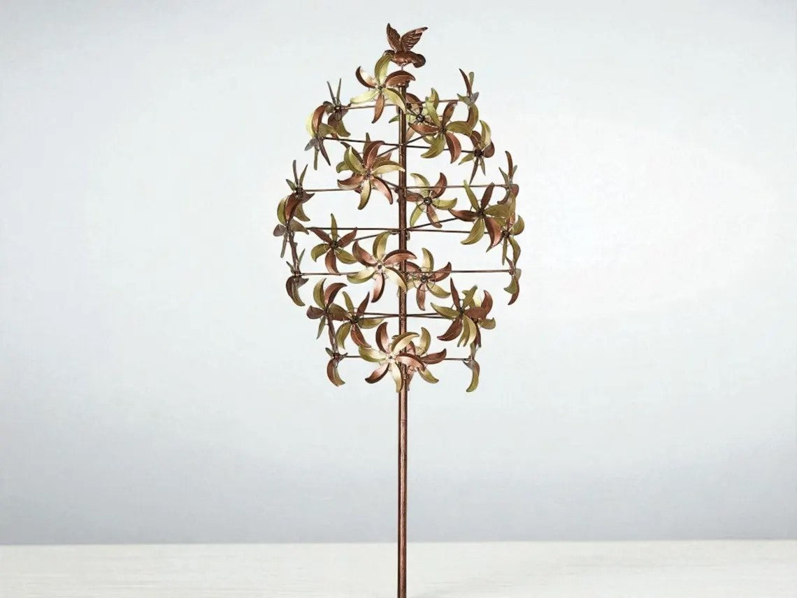 Patriotic Metal Wind Spinner: 95" American Flag Willmill Gold Garden Sculpture