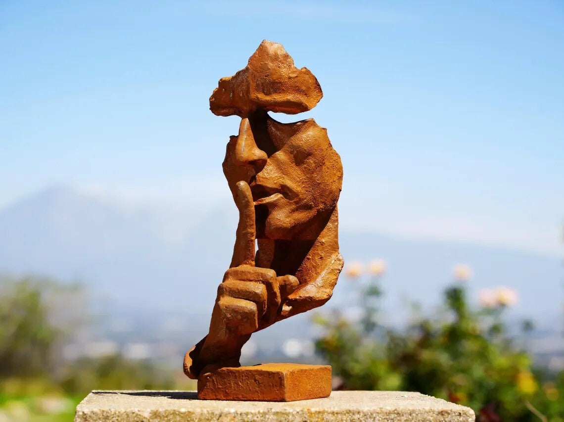Cast Iron Metal Sculpture - Silent Art Piece, Unique Modern Minimalist Home Deco