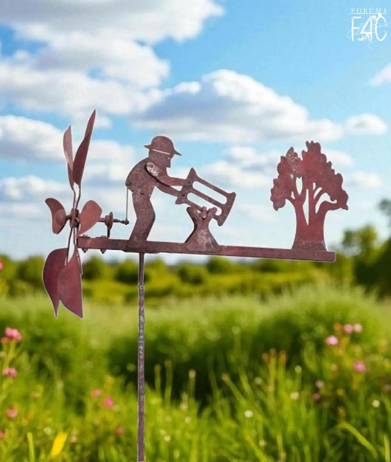 Rusty Lumberjack Wind Spinner — Kinetic Wind-Powered Metal Garden Sculpture
