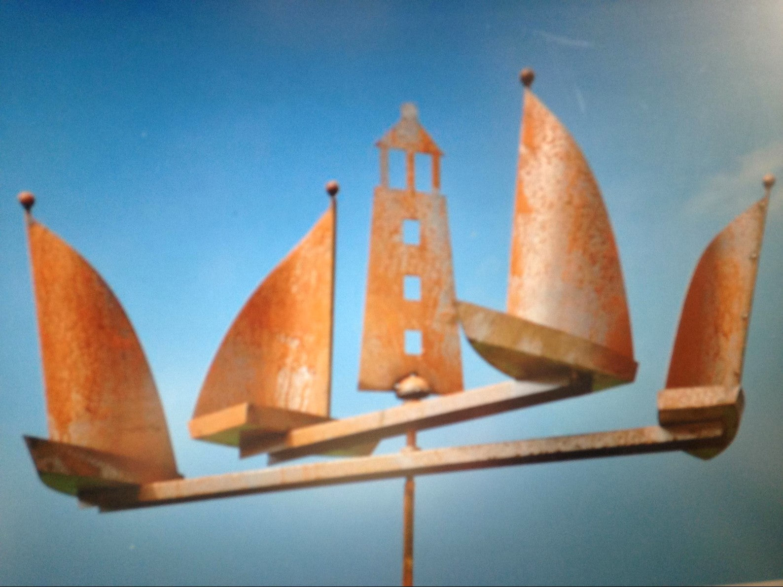 Metal Garden Rusty Large Lighthouse & Sailboats Wind Spinner – Sailboat Stake
