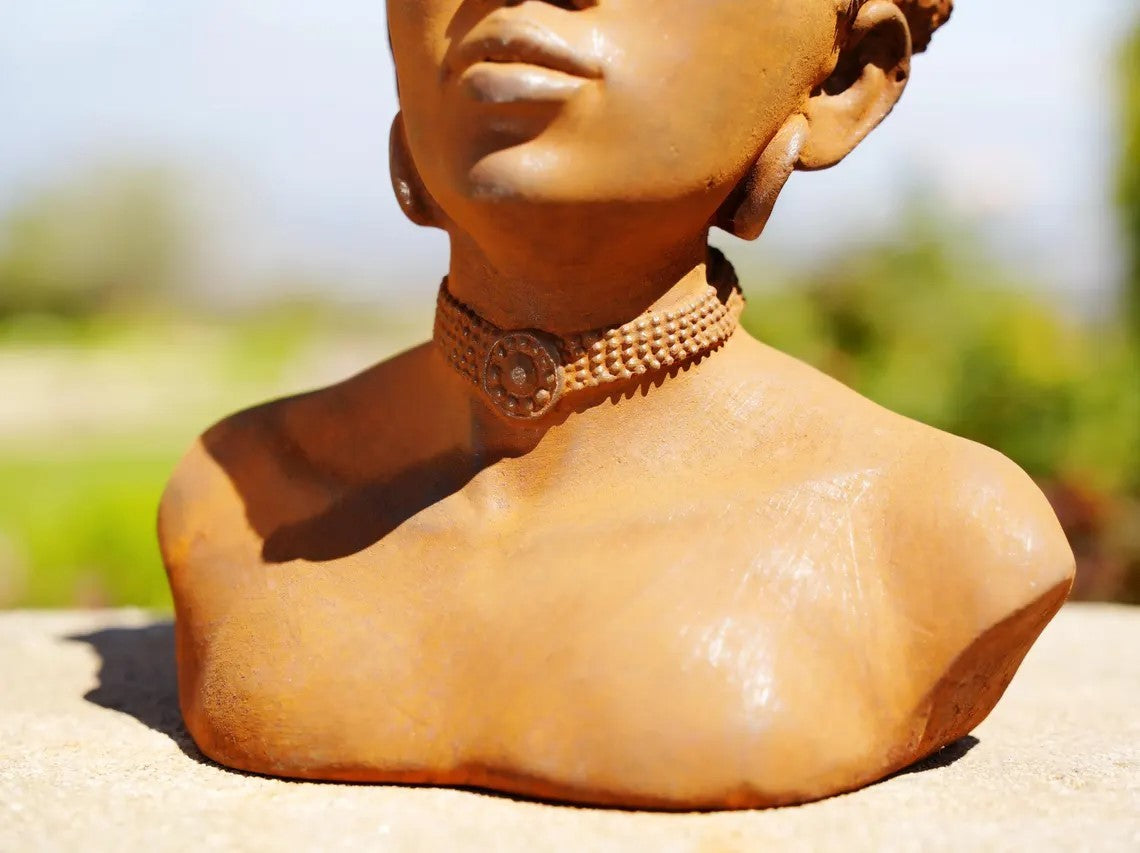 Metal African Woman Bust Handmade Cast Iron Garden Decor for Home & Yard  Statue
