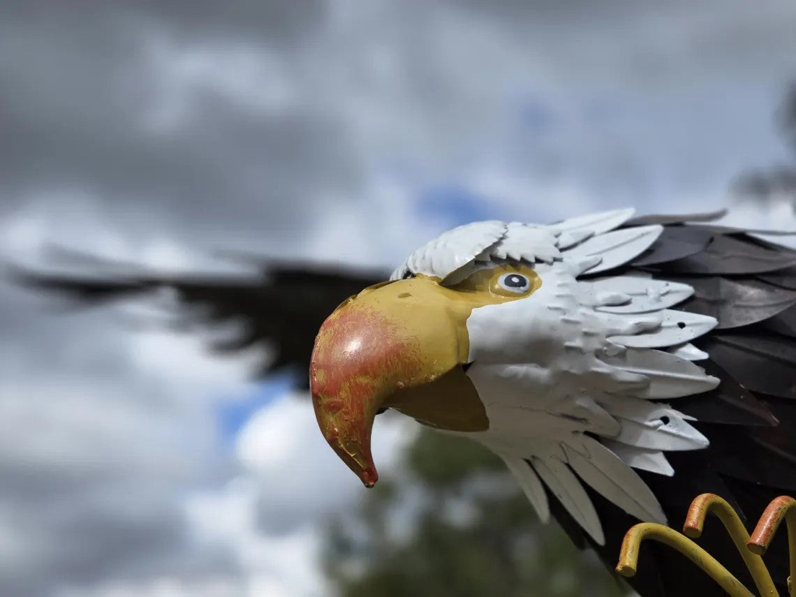 90″ Handcrafted Flying Bald Eagle Yard Sculpture — Kinetic Metal Rocker Decor