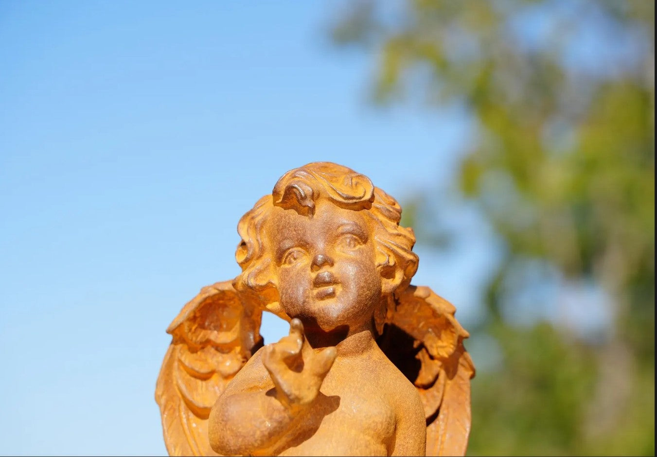 Vintage Cast Iron Cherub Statue Renaissance Garden Sculpture Rustic Outdoor Art