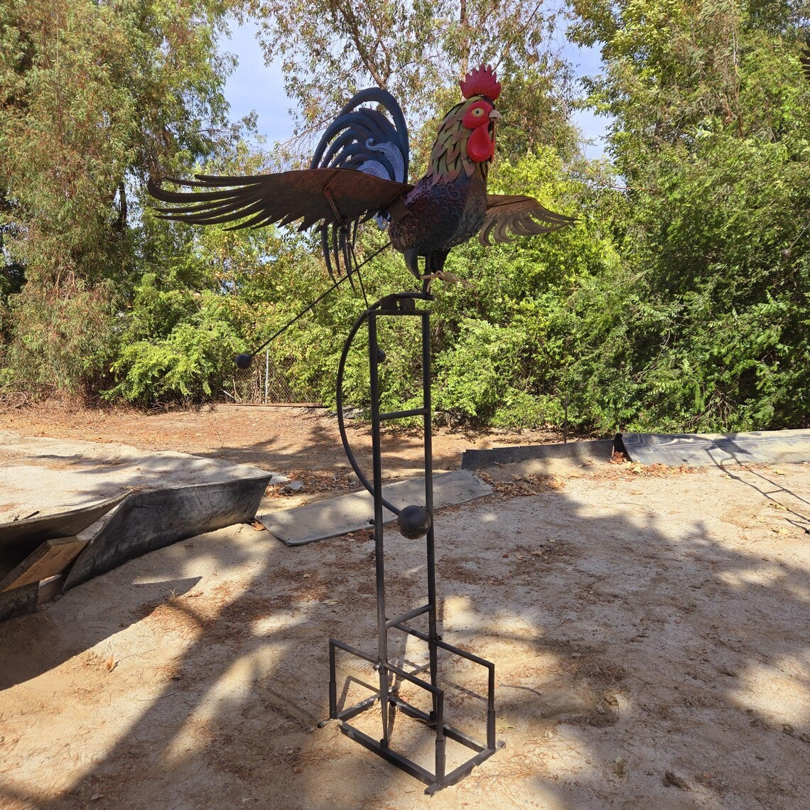Giant Metal Rooster Garden Sculpture -Kinetic Balance Farmhouse Outdoor Yard Art