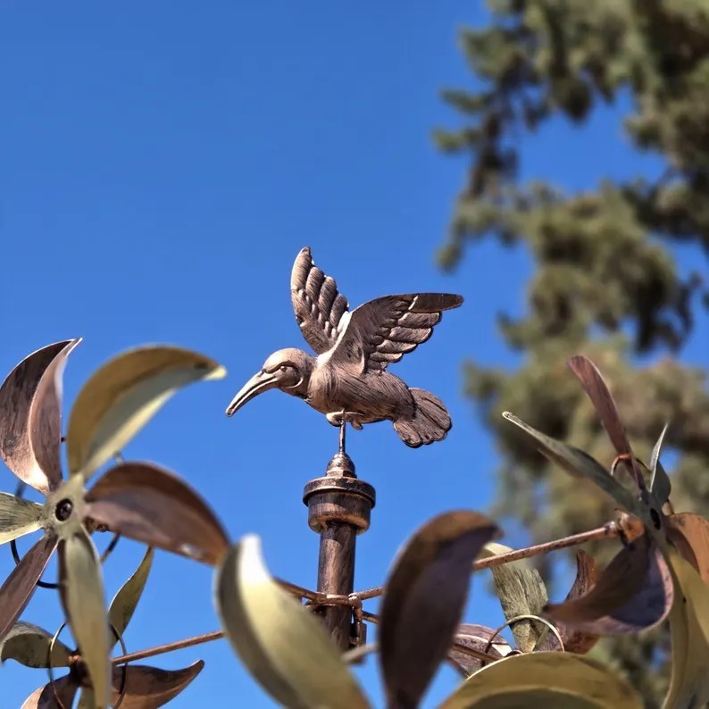 Patriotic Metal Wind Spinner: 95" American Flag Willmill Gold Garden Sculpture