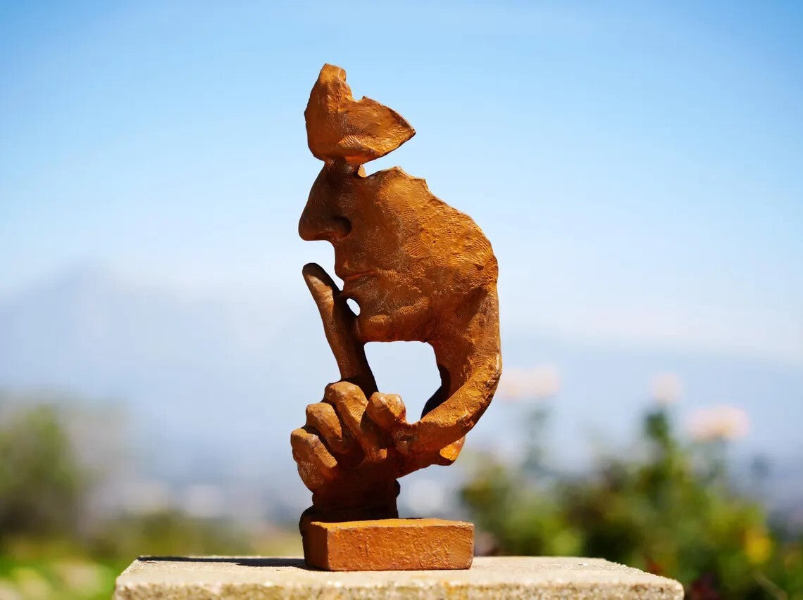 Cast Iron Metal Sculpture - Silent Art Piece, Unique Modern Minimalist Home Deco