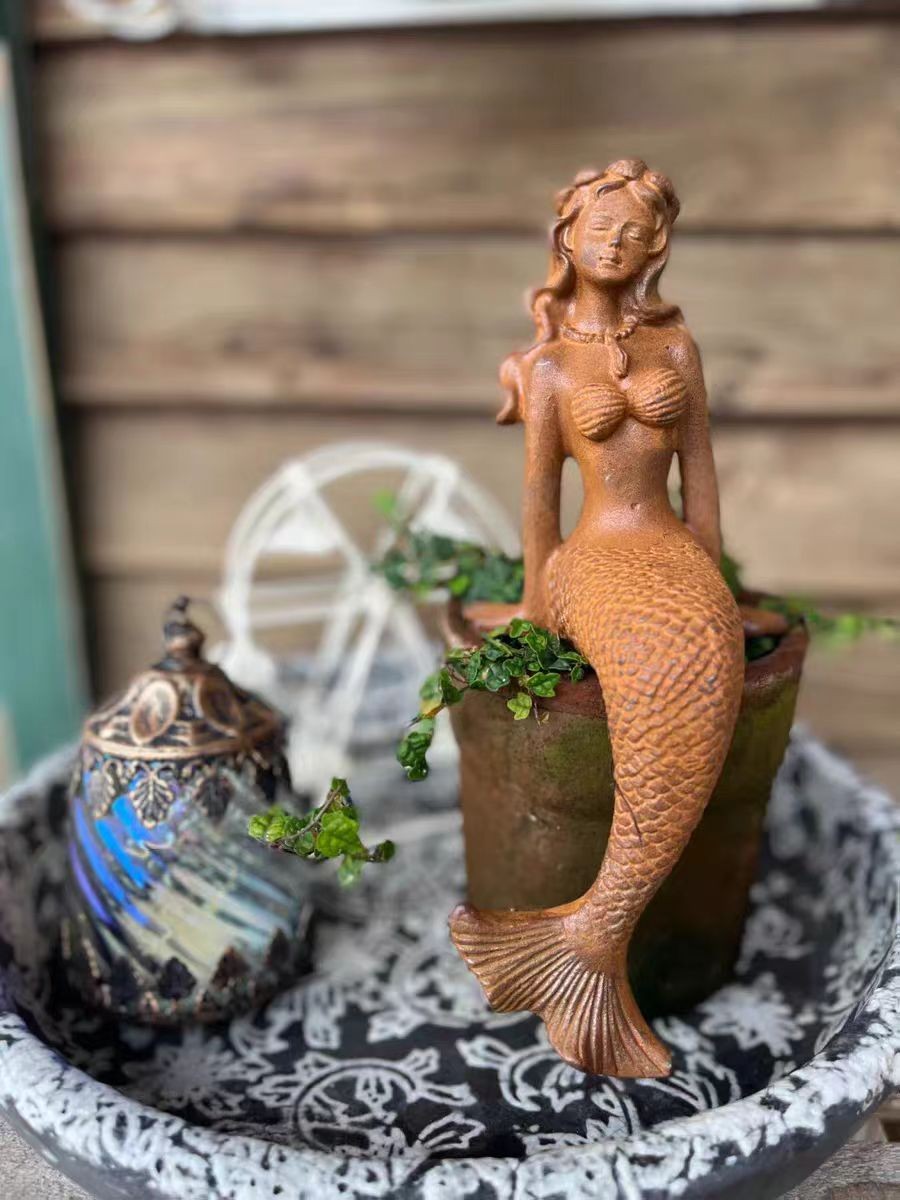 Cast Iron Mermaid Statue - Rustic Garden Sculpture, Vintage Outdoor Art, Coast