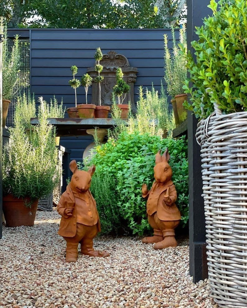 Antique Cast Iron Mouse Statue Set, Victorian Style Garden Ornaments, Whimsical