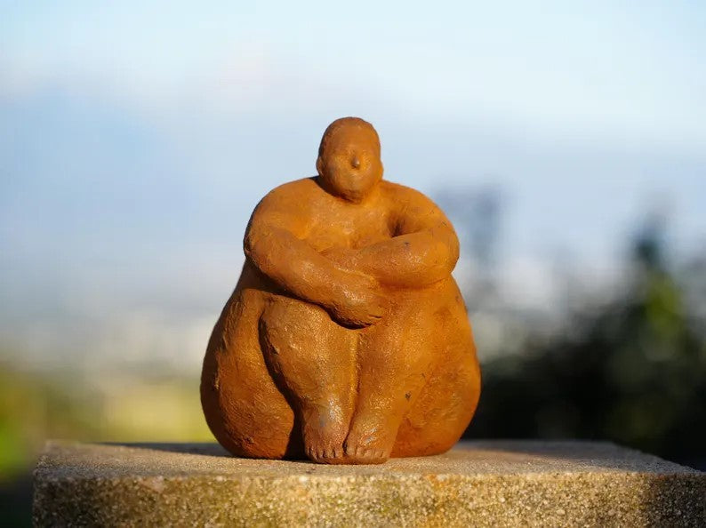 Metal Curvy Woman Cast Iron Sculpture Body Positivity Stretching Pose Home Art