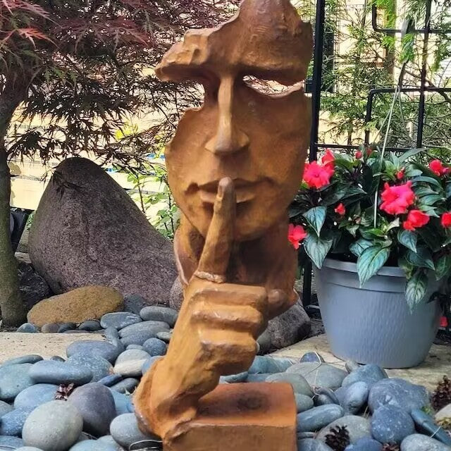 Cast Iron Metal Sculpture - Silent Art Piece, Unique Modern Minimalist Home Deco