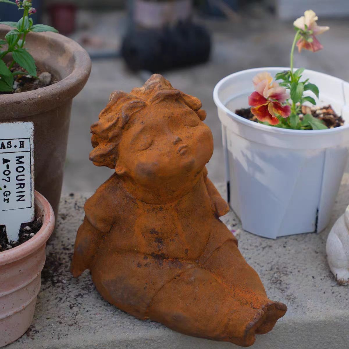 Creative Chubby Girl Cast Iron Figurine, Outdoor Garden Ornament, Yard Decor