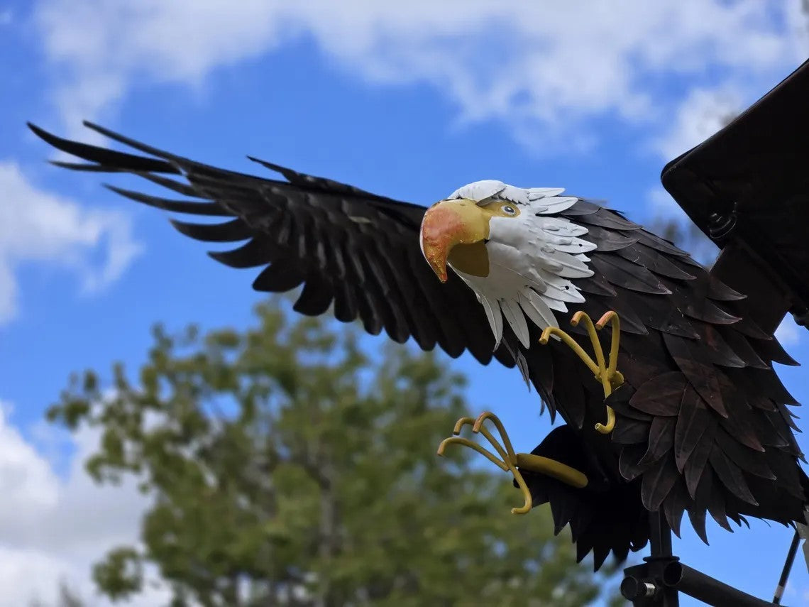 Metal Eagle Yard Art, Wind Powered Moving Garden Sculpture, 7.5ft Outdoor Decor