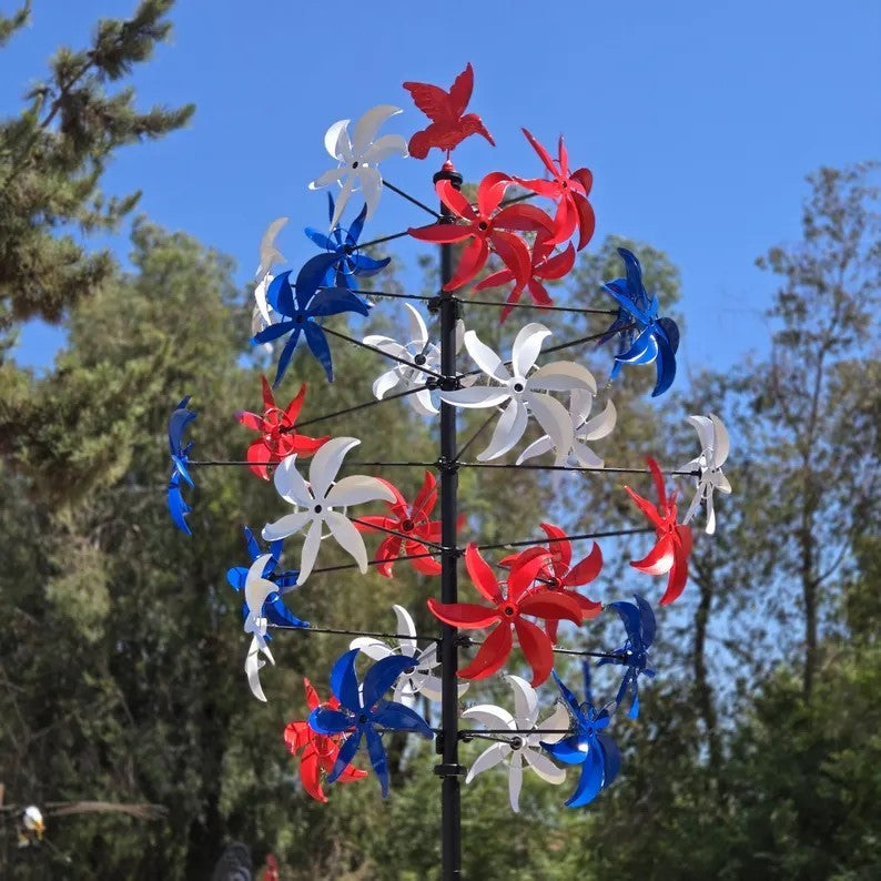 95“ Tall Patriotic Metal Wind Spinner USA Flag Windmill Garden Yarn Decoration