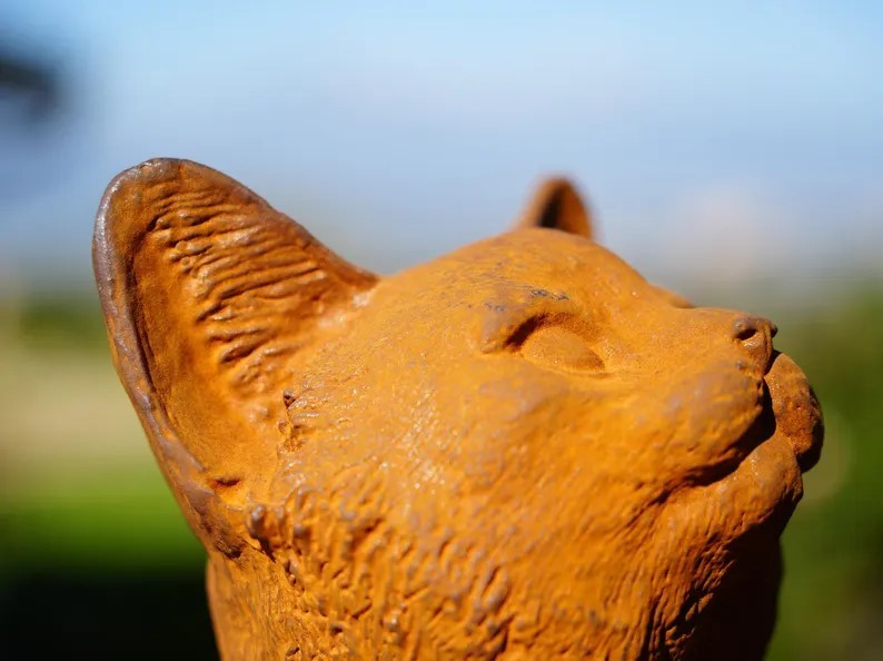 Cast Iron Cat Sculpture Rustic Garden Statues, Porch & Patio Decor