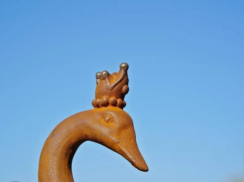 Metal Crowned Goose Cast Iron Sculpture Spreading Wings Garden Statue Whimsical