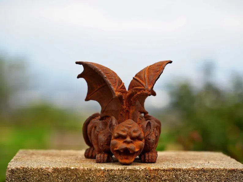 Vintage Cast Iron gargoyle Statues Set of 3 – Garden Decor