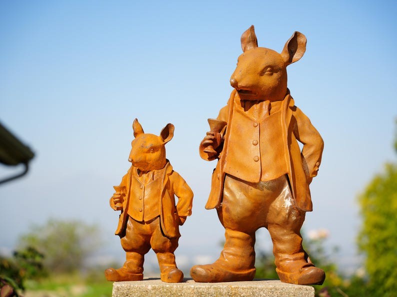 Antique Cast Iron Mouse Statue Set, Victorian Style Garden Ornaments, Whimsical