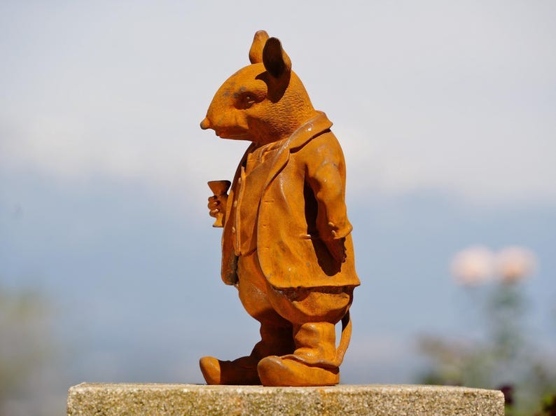 Antique Cast Iron Mouse Statue Set, Victorian Style Garden Ornaments, Whimsical