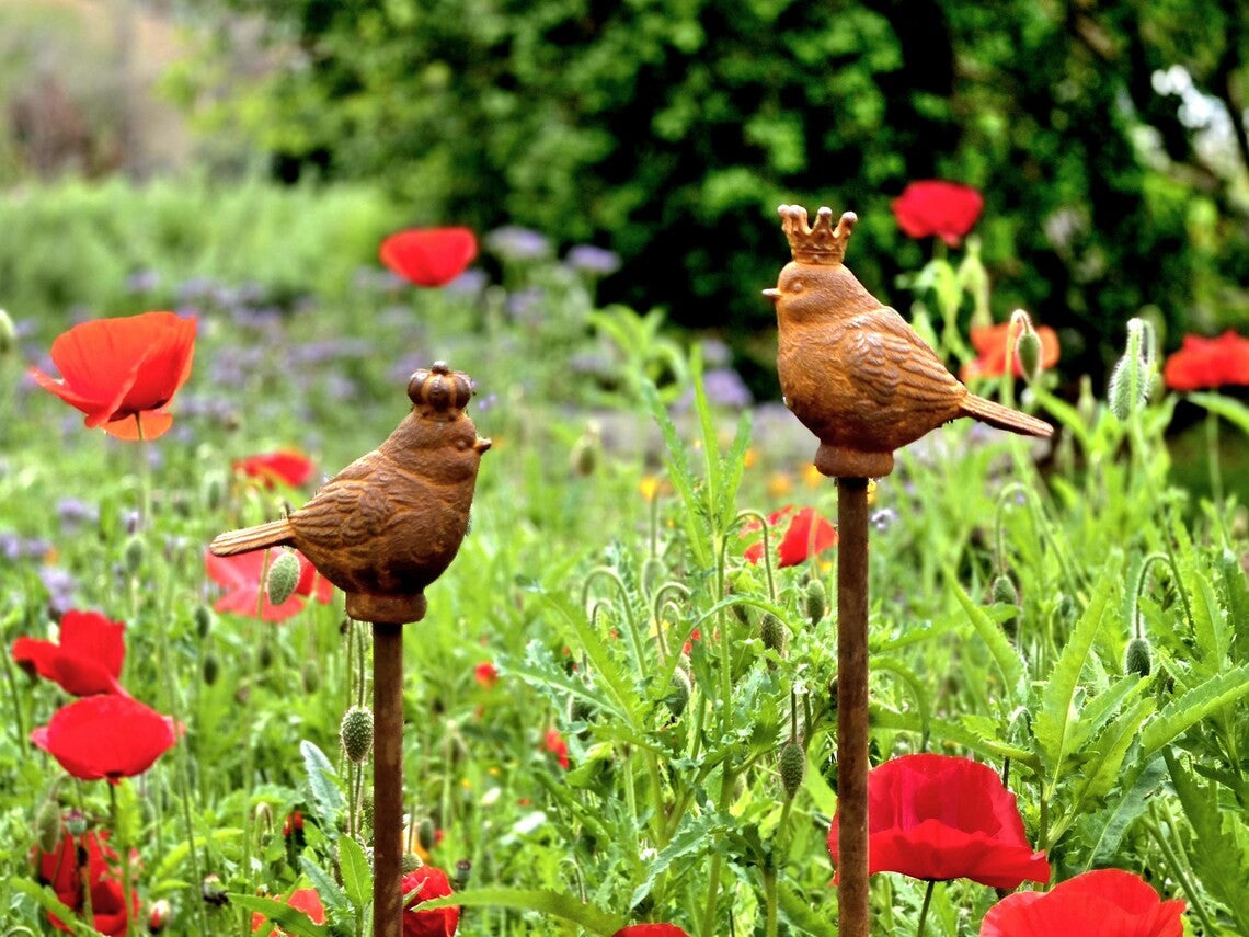 Metal Cast Iron Bird Garden Heavy Rustic Metal Sculptures - Vintage Garden Decor