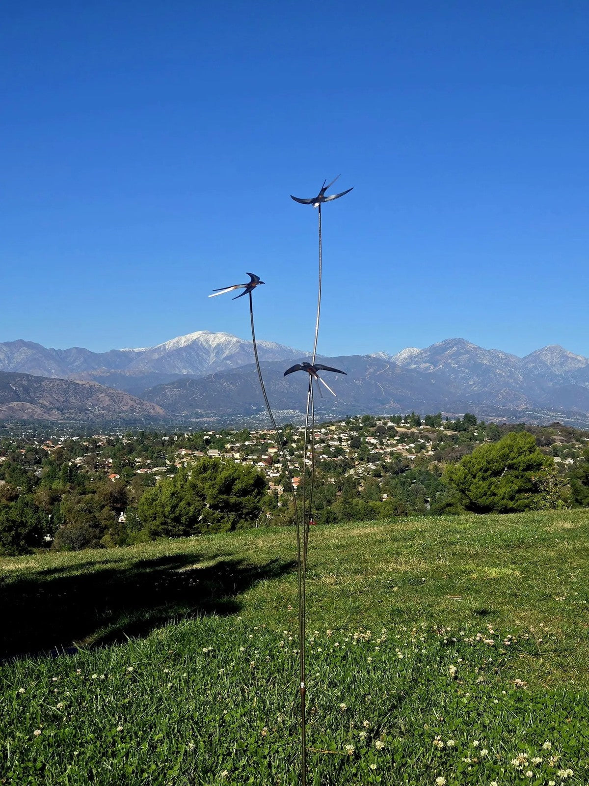 Rust Metal Swallow Garden Stake - Flying Bird Yard Art (59 Inch)