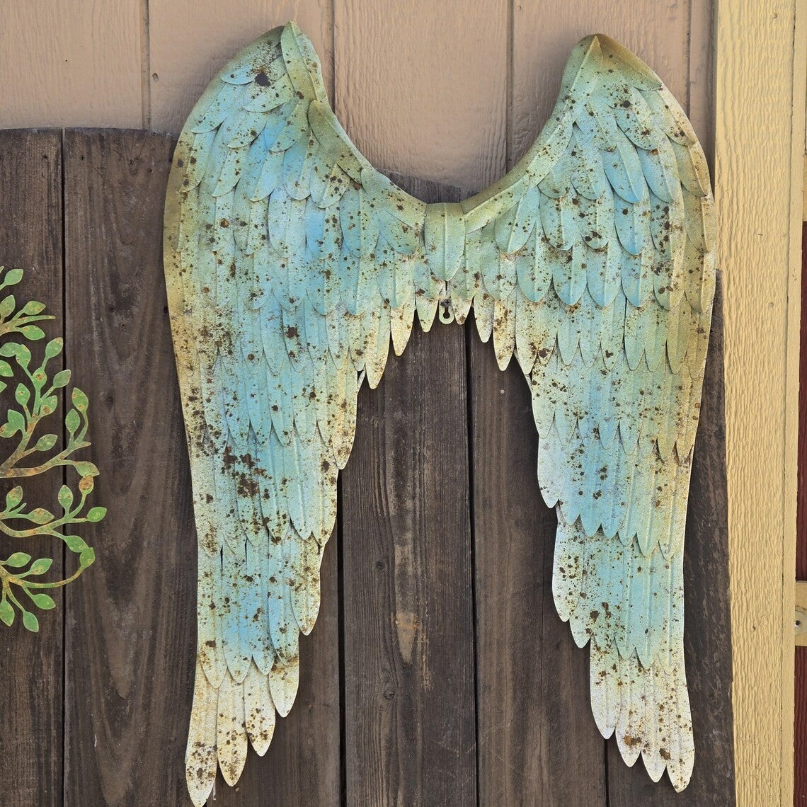 Rustic Angel Wings Metal Wall Decor Patina Finish Garden or Porch Accent